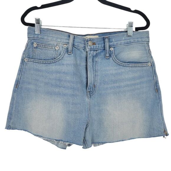 Madewell Light Wash Denim Cut Off Raw Hem Cotton The Mom Jean Shorts Size 28 - Picture 2 of 6